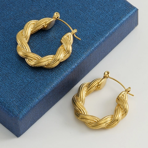 Titanium Staal Gedraaide Hoop Oorbellen 18K Goud Vergulde U-Vormige Geometrische Oorknopjes Voor Vrouwen Minimalistische Mode Sieraden