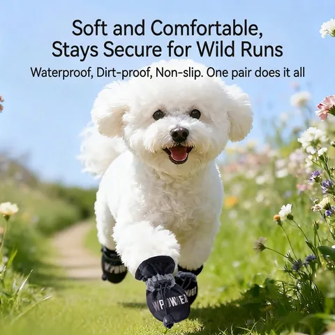 Dog Shoes Waterproof Reflective Pet Boots With Adjustable Drawstring Anti-Slip Soft Sole For Small Medium Dogs Outdoor