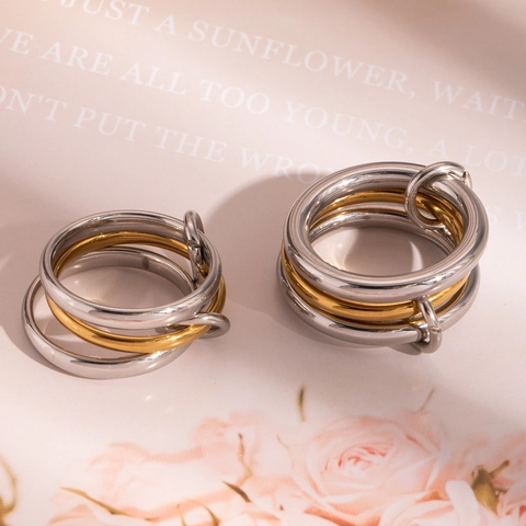 Ineinander Verflochtene Ringe Edelstahl Zweifarbig Gold Silber Minimalistischer Stapelbarer Geometrischer Band Unisex