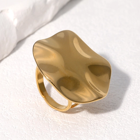 Irregular Wave Wrinkled Ring Stainless Steel Minimalist Geometric Open Adjustable Fashion Jewelry For Women