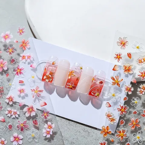 5D Embossed Cherry Blossom Nail Art Stickers 3D Butterfly Floral Self Adhesive Decals DIY Manicure Decoration For Women