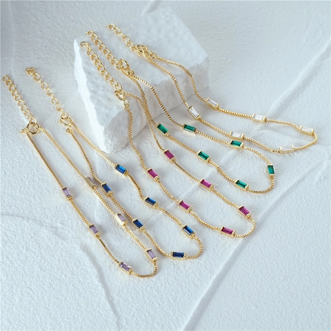 Pulsera de Plata de Ley 925 Chapada en Oro para Mujer Pulsera de Cadena con Circonia Rectangular de Lujo Joyería