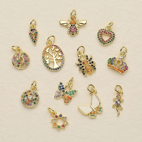 Colorful Zircon Charms Copper Gold Plated Multi Shape Pendants For DIY Jewelry Making Necklaces Earrings Accessories