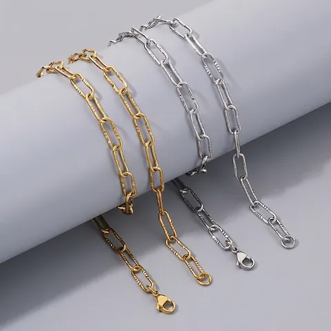 Collar De Cadena De Clip Texturizado Minimalista Acero Inoxidable Eslabones Geométricos Joyería Para Mujer Elegante