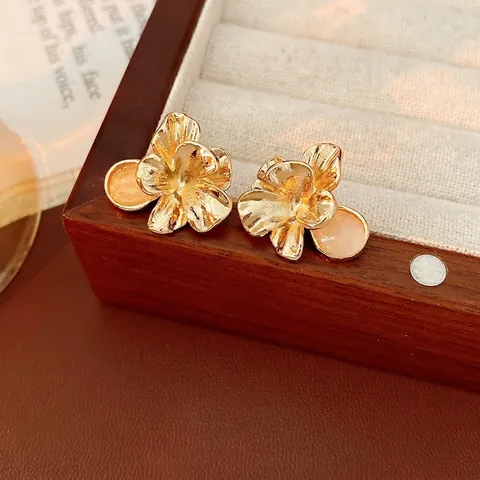 Orecchini A Bottone Floreali In Lega Con Perno In Argento Oro Spazzolato Vintage Per Donna Eleganti