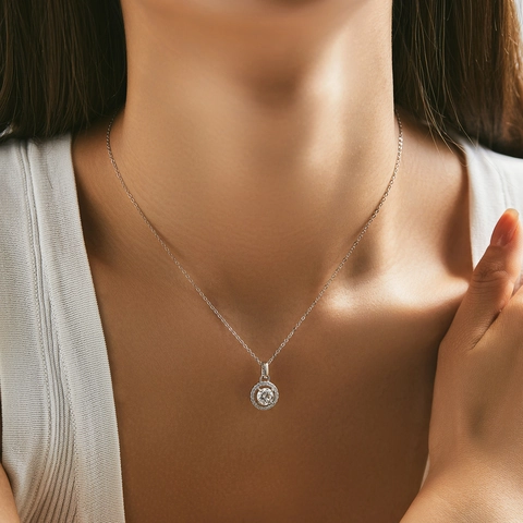 Collar De Moissanita De Plata De Ley 925 Corte Brillante D Color VVS1 Colgante Halo Joyería Para Mujer Estilo Francés Elegante