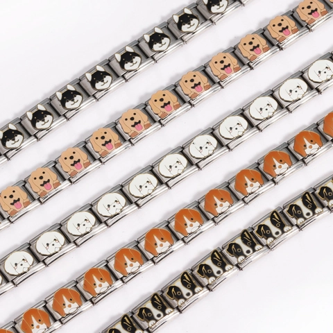 Stainless Steel Italian Charm Stretchable Link Bracelet For Women Men Cartoon Dog Pattern Husky Corgi Shiba Inu Printed Modular DIY Bracelet