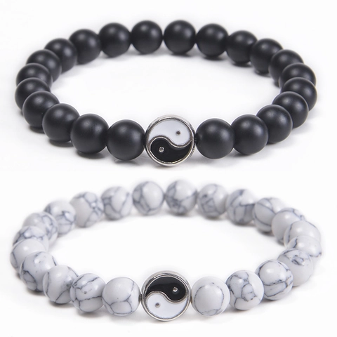 Yin Yang Tai Chi Beaded Bracelet Natural Stone Lava Tiger Eye Matte Agate White Turquoise Couple Friendship Handmade Jewelry