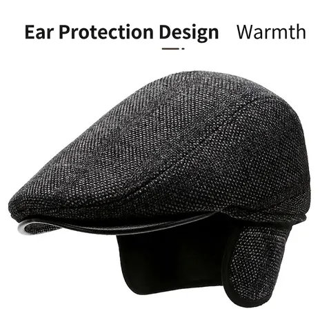 Gorra de Vendedor de Periódicos de Lana a Cuadros de Invierno para Hombre Con Orejeras Estilo Británico Boina para Frío