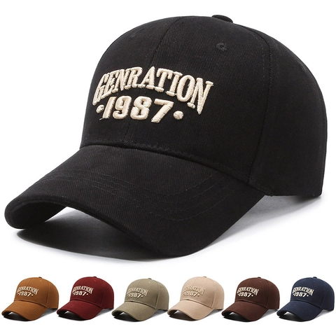 Baseball Cap Cotton Twill Generation 1987 Letter Embroidery Adjustable Sun Protection Outdoor Vintage Hat For Men Women