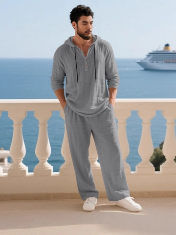 Men Casual Cotton Blend Long Sleeve Hooded Sweatshirt And Pants Set Solid Color Loose Two Piece Tracksuit Outfits