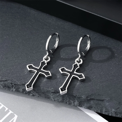 Collana Con Pendente A Croce Nera E Orecchini A Cerchio Lega Gotico Hip Hop Gioielli Di Moda Per Donna Uomo Regalo