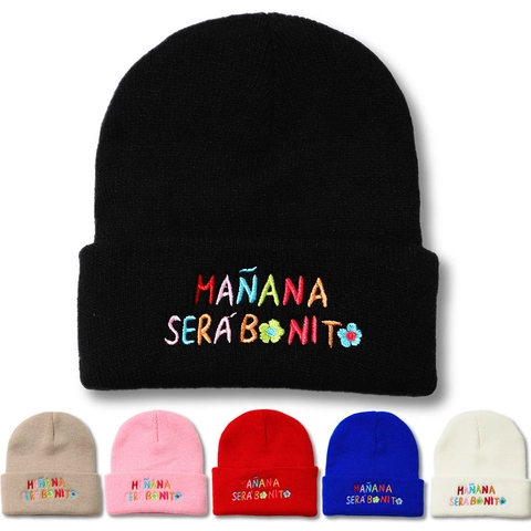 Acryl Strickmütze Farbig Buchstabe Blume Bestickt Aufschlag Warm Winter Beanie Mütze Für Herren Damen Casual Outdoor Kopfbedeckung