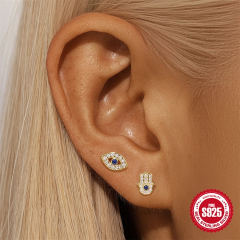 S925 Sterlingsilber Böses Auge Hand Der Fatima Ohrstecker Gold Plattiert Zirkonia Blume Wassertropfen Stern Mode Schmuck