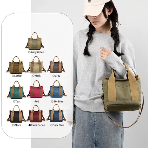 Women Canvas Tote Bag Large Capacity Multi Pocket Crossbody Handbag Retro Casual Commute Travel Work Mommy Shoulder Bag