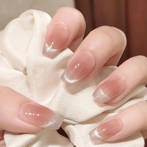 Rosa Katzenauge Aufpressnägel Blush Farbverlauf Ballerina Coffin Künstliche Fingernägel Elegant Schimmer Für Frauen
