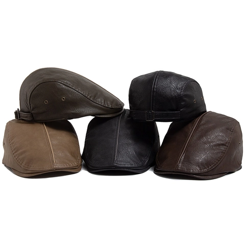 Retro PU Lederen Ivy Cap Verstelbaar Ademend Vintage Platte Hoed Driving Newsboy Cabbie Cap Voor Mannen Vrouwen