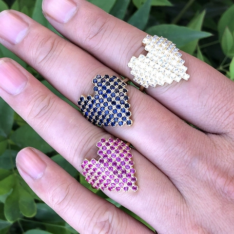 Pixel Heart Ring Copper 18K Gold Plated Micro Pave Zircon Open Adjustable Finger Jewelry Trendy Fashion Style For Women
