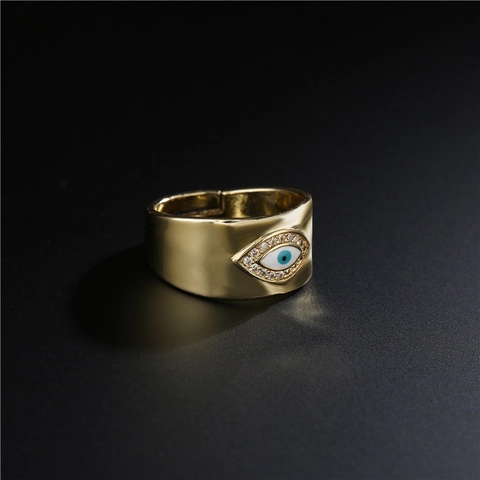 Evil Eye Open Ring Copper Gold Plated Micro Pave Zircon Adjustable Jewelry Trendy Ins Style For Women Lucky Charm Gift