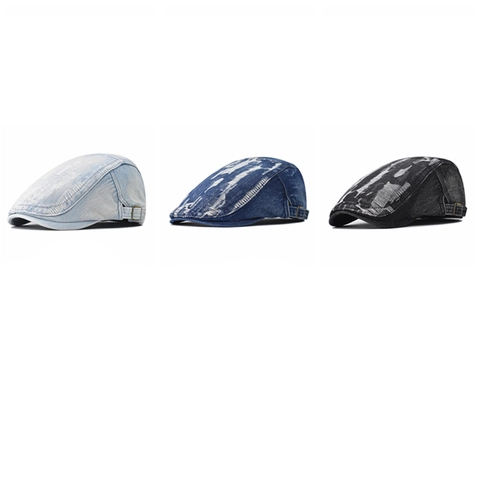 Vintage Distressed Denim Ivy Cap Σκισμένο Βαμβακερό Flat Cap Ρυθμιζόμενο Retro Streetwear Newsboy Καπέλο Για Άνδρες Γυναίκες