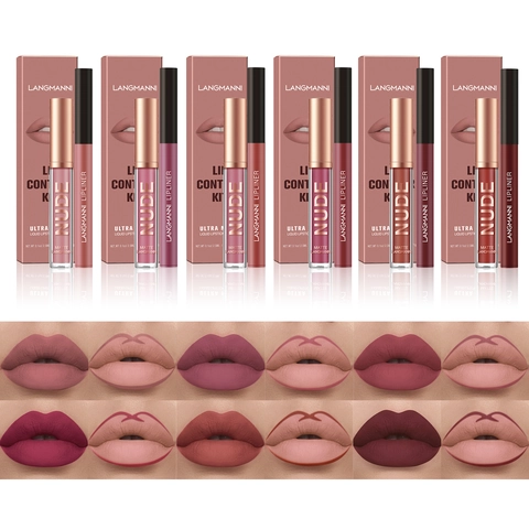 Matte Liquid Lipstick And Lip Liner Waterproof Long Lasting Lip Contour Makeup For Women Nude Red Berry Colors