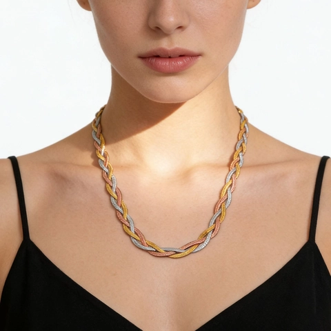 Tri-Color Braided Chain Necklace 304 Stainless Steel Minimalist Luxury Hand Woven Blade Jewelry For Women
