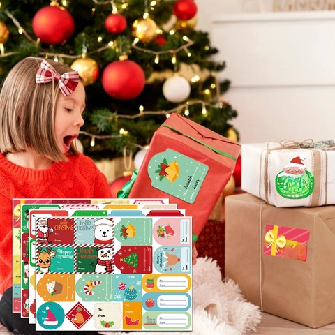Weihnachtsgeschenketiketten Aufkleber Selbstklebend To From Papieranhänger Für Feiertagsverpackungen Festliche Muster