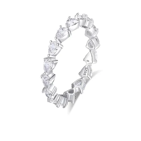 Pear Cut Teardrop Zircon Eternity Band 925 Sterling Silver Ring Stackable Luxury Fashion Jewelry For Women