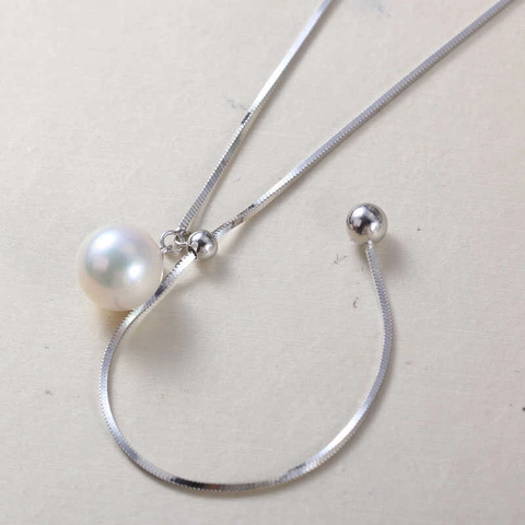 S925 Sterling Silber Künstliche Perlenanhänger Halskette Minimalistische Verstellbare Schlangenkette Schmuck Für Frauen Elegant
