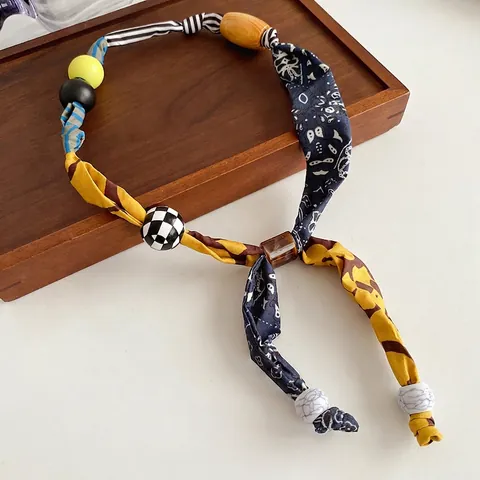 Collana Con Pendente In Tessuto Stampato Etnico Con Perle In Legno E Acrilico Gioielli Stile Boho Vintage Da Donna