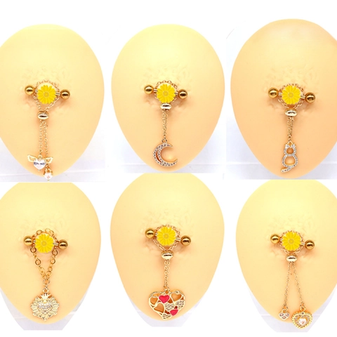 Roestvrij Staal Hart Maan Kat Hanger Tepelring Piercing Sieraden Voor Vrouwen Verguld Madeliefje Lichaamssieraden