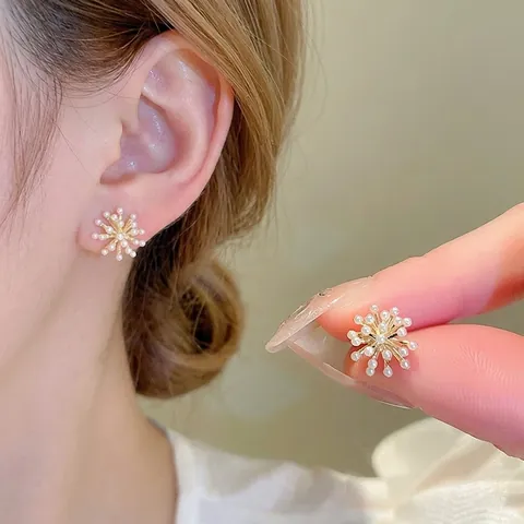 Feuerwerk Künstliche Perlen Ohrstecker Mit 925 Sterling Silber Ohrringpfosten Legierung Blume Schneeflocke Schmuck Für Frauen