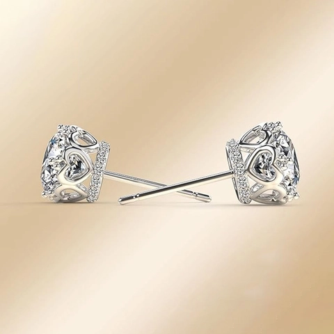 Copper Stud Earrings Round Cubic Zirconia Micro Pave Crown Setting Hollow Heart Hip Hop Minimalist Jewelry For Men Women