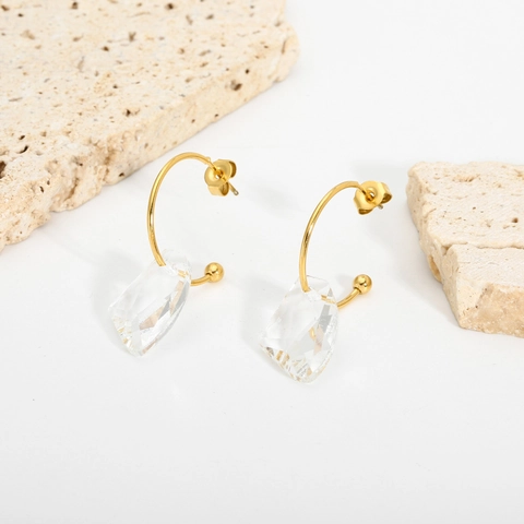 Geometrische Hoop Drop Oorbellen Voor Dames Roestvrij Staal Onregelmatige Transparante Kristallen Hanger Trendy Sieraden
