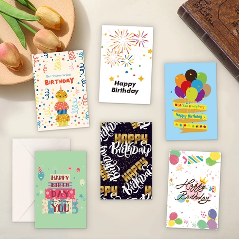 Biglietti Di Auguri Di Compleanno Motivi Colorati Assortiti Biglietti Di Carta Con Buste Per Celebrazione Di Feste Stile Minimalista