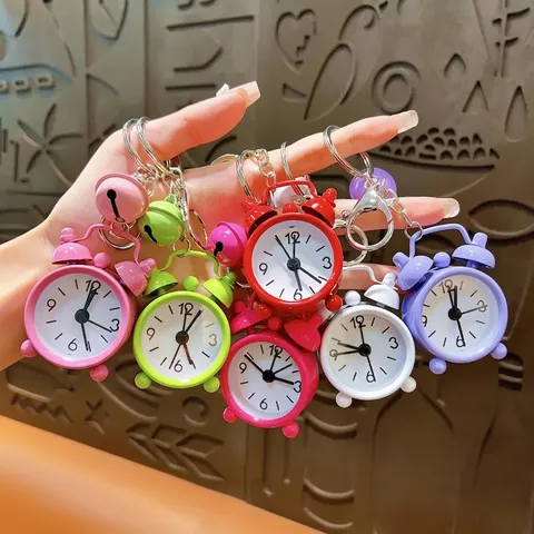 Creative Mini Glaze Alarm Clock Keychain Pendant With Bell Colorful Small Clock Keyring For Bag Car Decoration Small Gift