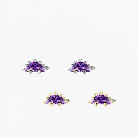 Süße Stegosaurus Dinosaurier Ohrstecker 925 Sterling Silber Lila Zirkon Kristall Tier Schmuck Für Damen