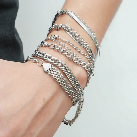Bracelet For Women Men Stainless Steel 18K Gold Plated Double Layer Cuban Snake Wheat Chain Geometric Minimalist Jewelry