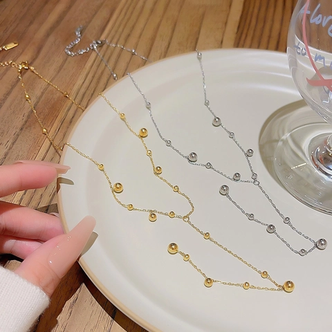 Y-Förmige Anhänger Halskette Edelstahl Polierte Perlen Fransen Lange Kette Minimalistischer Eleganter Schmuck Damen