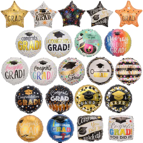 Graduation Foil Balloons Congrats Grad Doctoral Cap Trophy Star Shapes Party Decorations Celebrate Ceremony Festive
