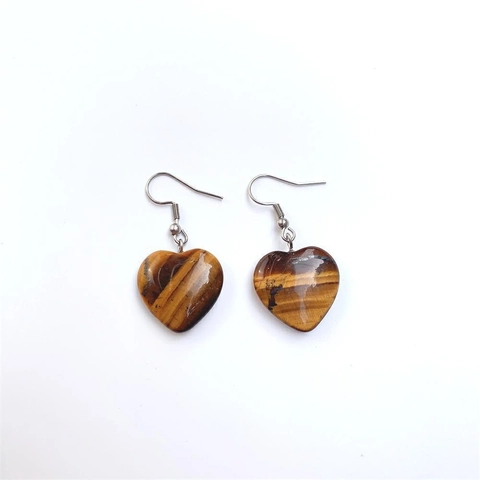 Heart Shaped Gemstone Earrings Natural Crystal Amethyst Rose Quartz Tiger Eye Alloy Hook Dangle Drop Fashion Women Jewelry