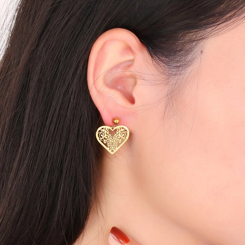 Pendientes De Acero Inoxidable Chapados En Oro 18K Corazón Hueco Hoja De Monstera Joyería Para Mujer Elegante