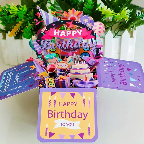 3D Pop-Up Geburtstagskarte Hohlpapier-Skulptur Feier Faltbare Box Karton Geschenk Für Familie Freunde