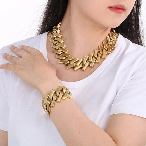Pulsera Y Collar De Cadena Cubana Hip Hop Joyería De Acero Inoxidable 316L Pesada Punk Streetwear Para Hombres Mujeres