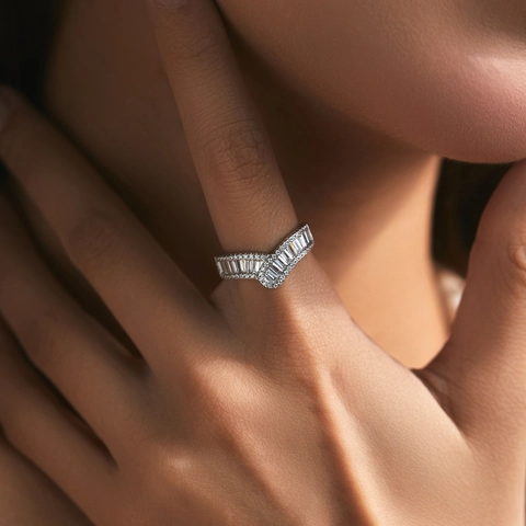 S925 Sterling Silber V-Förmig Zirkonia Ring Für Damen Nischen Design Baguetteschliff Geometrisch Bandring Luxus Schmuck Geschenk