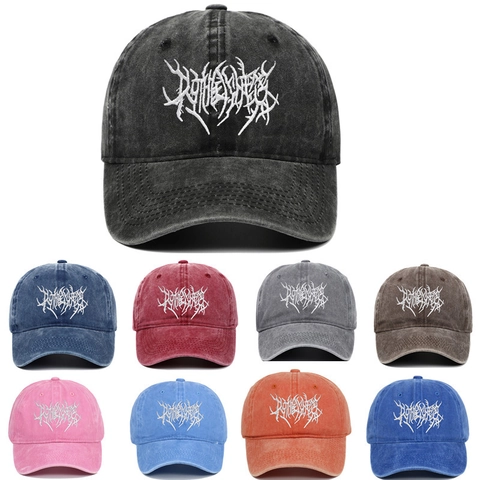 Casquette De Baseball Brodée Gothic Punk Coton Lavé Vintage Distressed Streetwear Hip Hop Dad Hat Réglable Unisexe