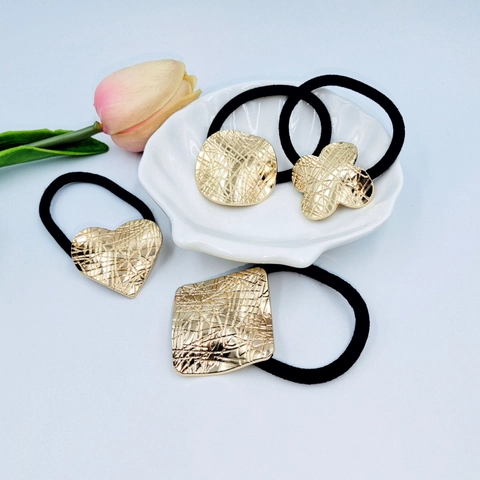 Elegante Goldlegierung Geometrische Haargummis Nahtlose Hochleistungs Ponytail Halter Moderne Minimalistische Kopfschmuck