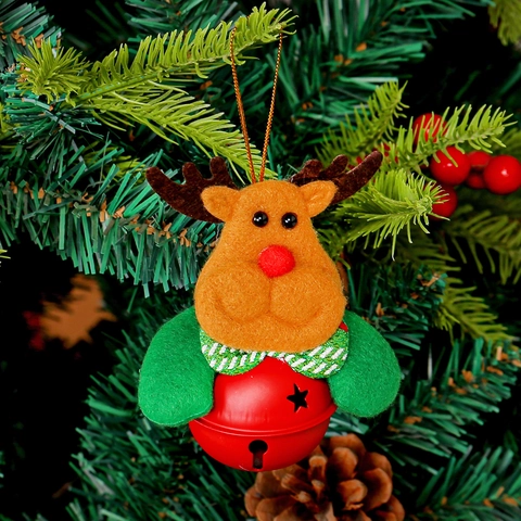 Weihnachtsglocken Ornamente Cartoon Weihnachtsmann Schneemann Rentier Bär Stoff Metall Anhänger Baumschmuck Feiertag