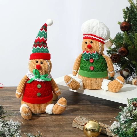 Decoración De Peluche De Muñeco De Jengibre Navideño Tejido Adornos De Fiesta Xmas Decoración De Escritorio Regalo Festivo