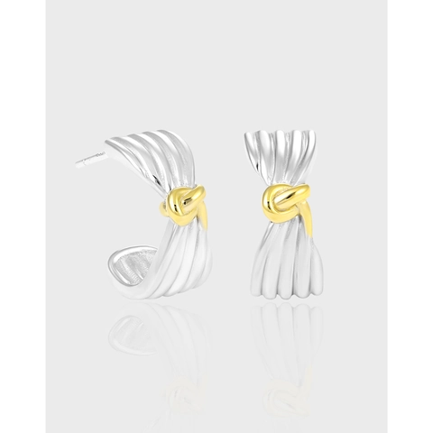 French Irregular Texture 925 Sterling Silver Knot Stud Earrings Two-Tone Gold Silver Plated Minimalist Jewelry For Women